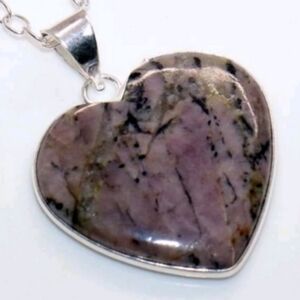 Rhodonite Gemstone 925 Sterling Silver Handmade Heart Pendant Necklace